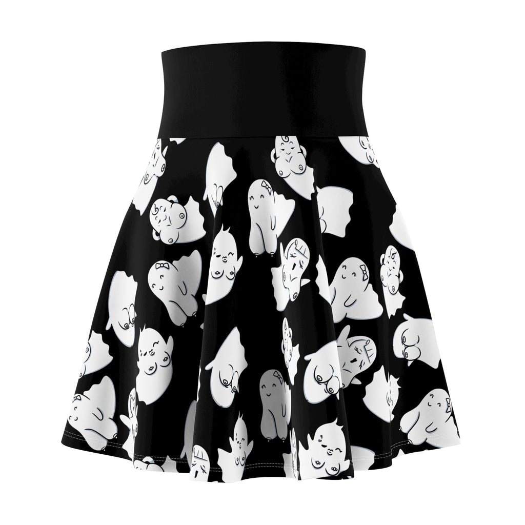 Ghost boobies! Skater Skirt — Cute Black & White All-Over Print