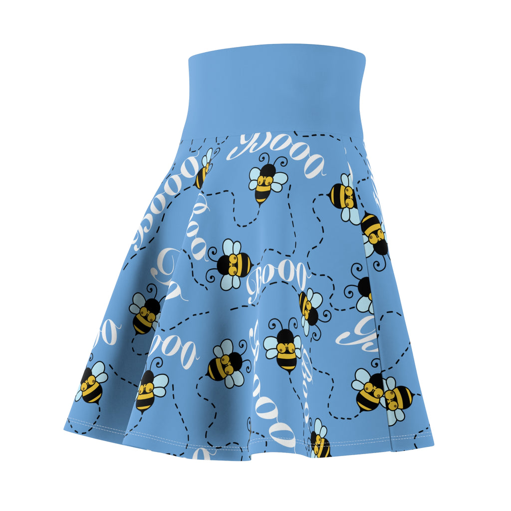 Boo-boobies-Bee Pattern Skater Skirt — Cute ‘Boo’ Blue AOP for Halloween & Everyday