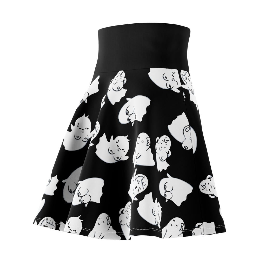 Ghost boobies! Skater Skirt — Cute Black & White All-Over Print