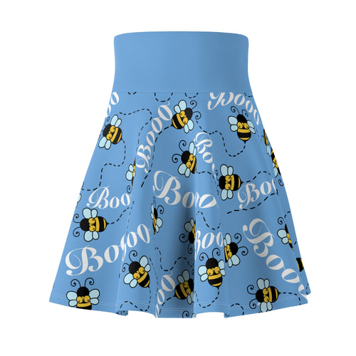 Boo-boobies-Bee Pattern Skater Skirt — Cute ‘Boo’ Blue AOP for Halloween & Everyday