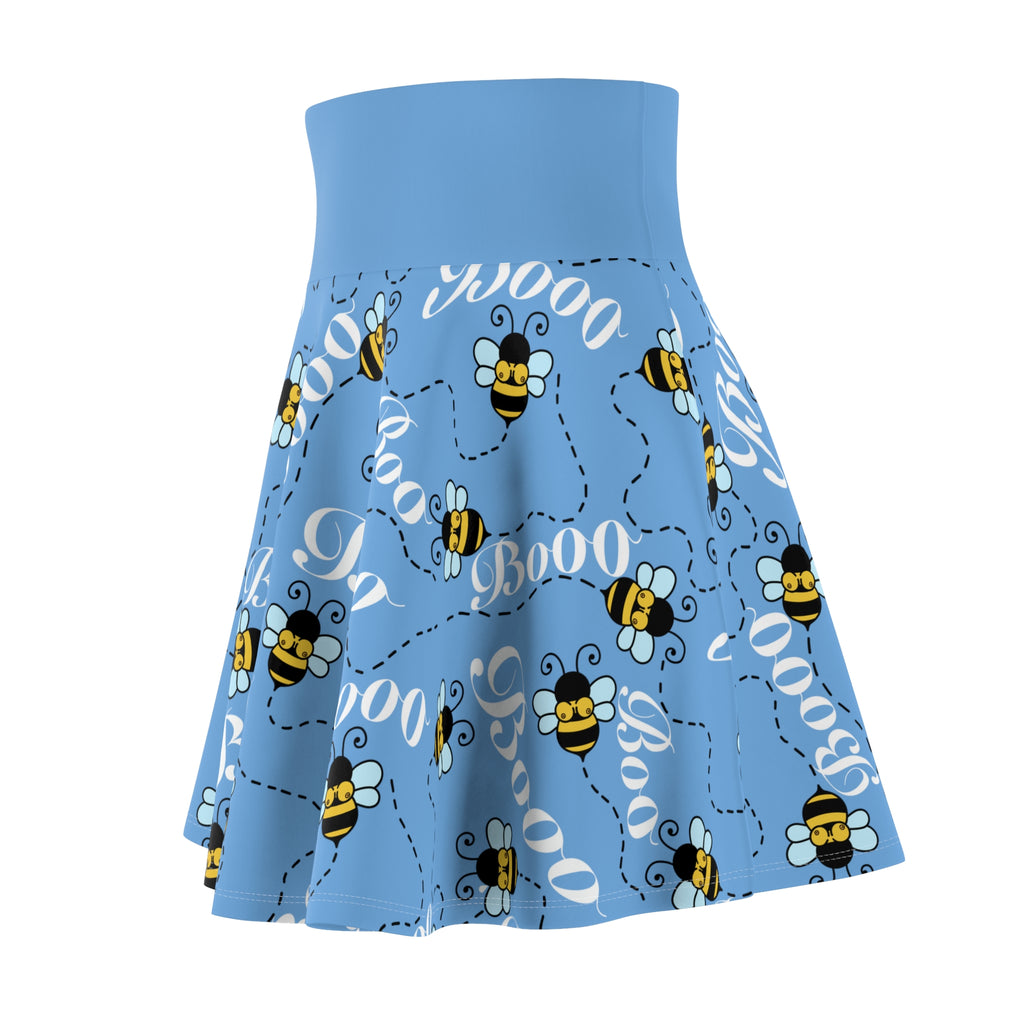 Boo-boobies-Bee Pattern Skater Skirt — Cute ‘Boo’ Blue AOP for Halloween & Everyday
