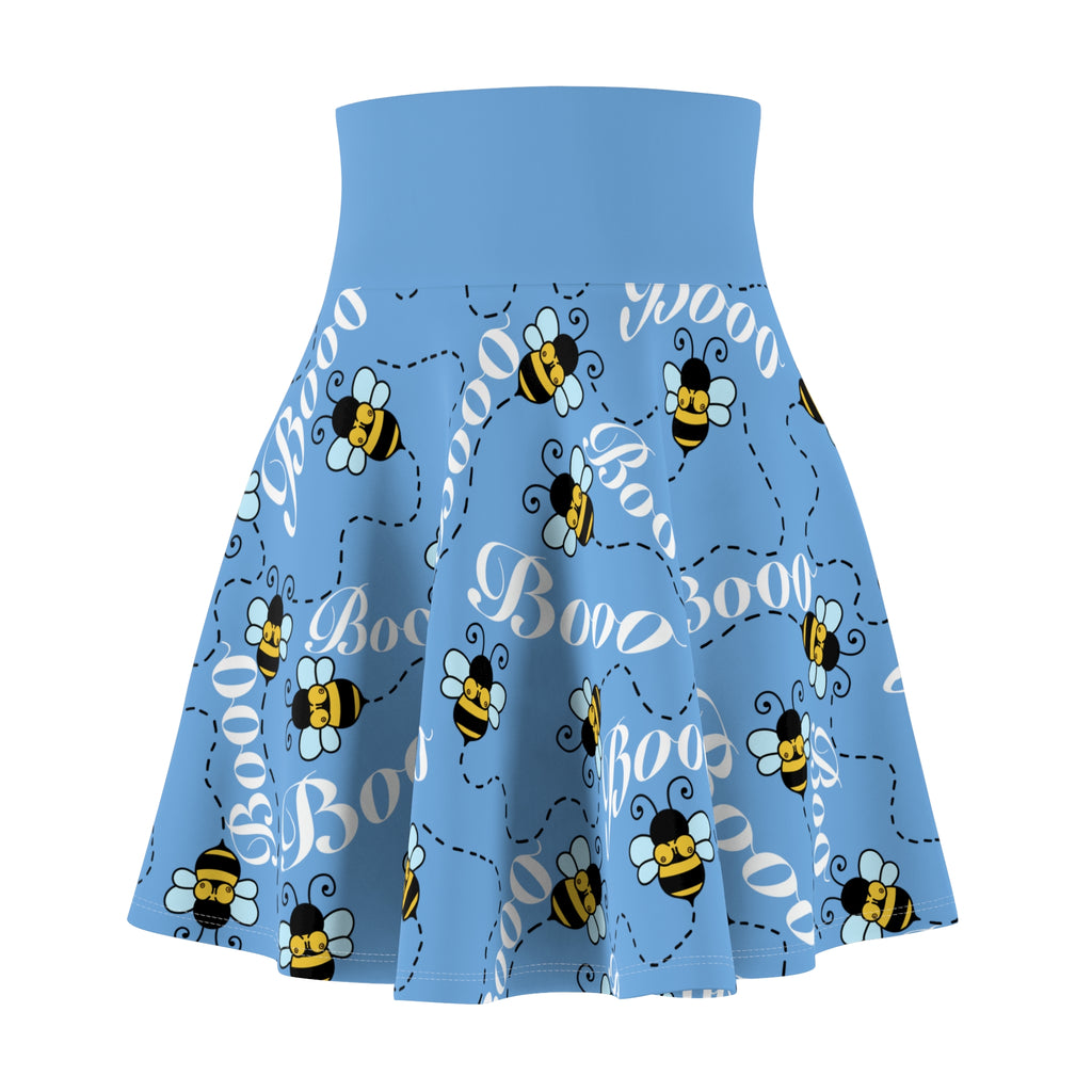 Boo-boobies-Bee Pattern Skater Skirt — Cute ‘Boo’ Blue AOP for Halloween & Everyday