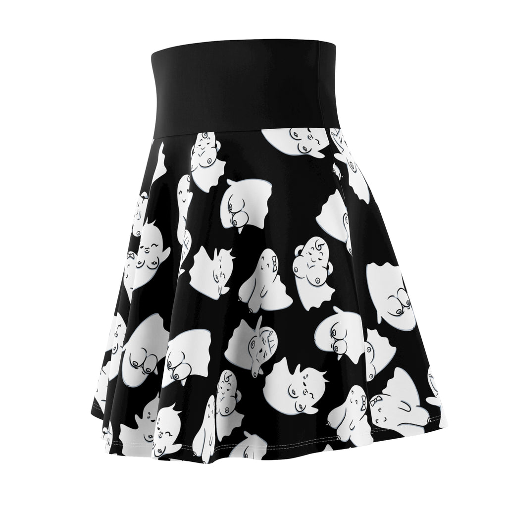 Ghost boobies! Skater Skirt — Cute Black & White All-Over Print