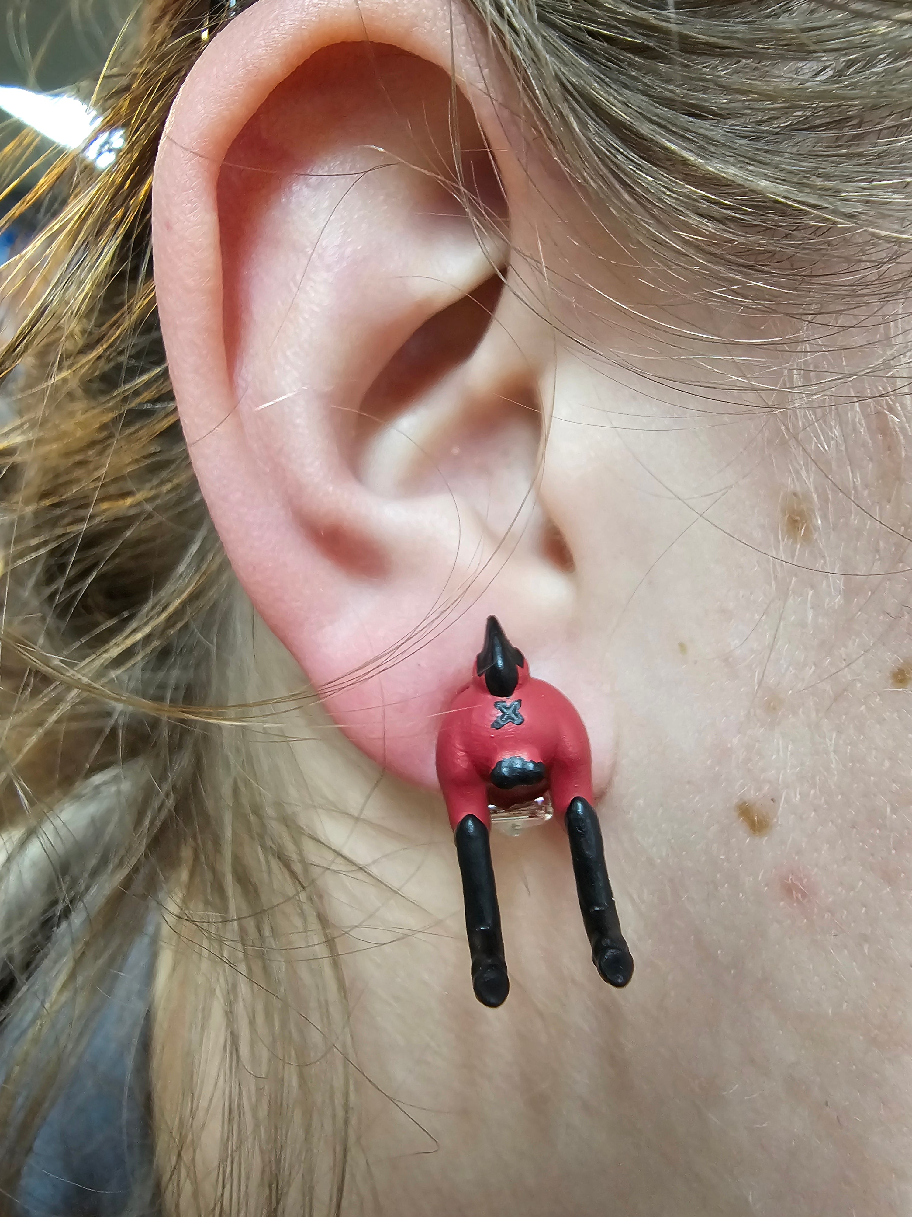 Alastor deer with BALLS, clip on earrings.