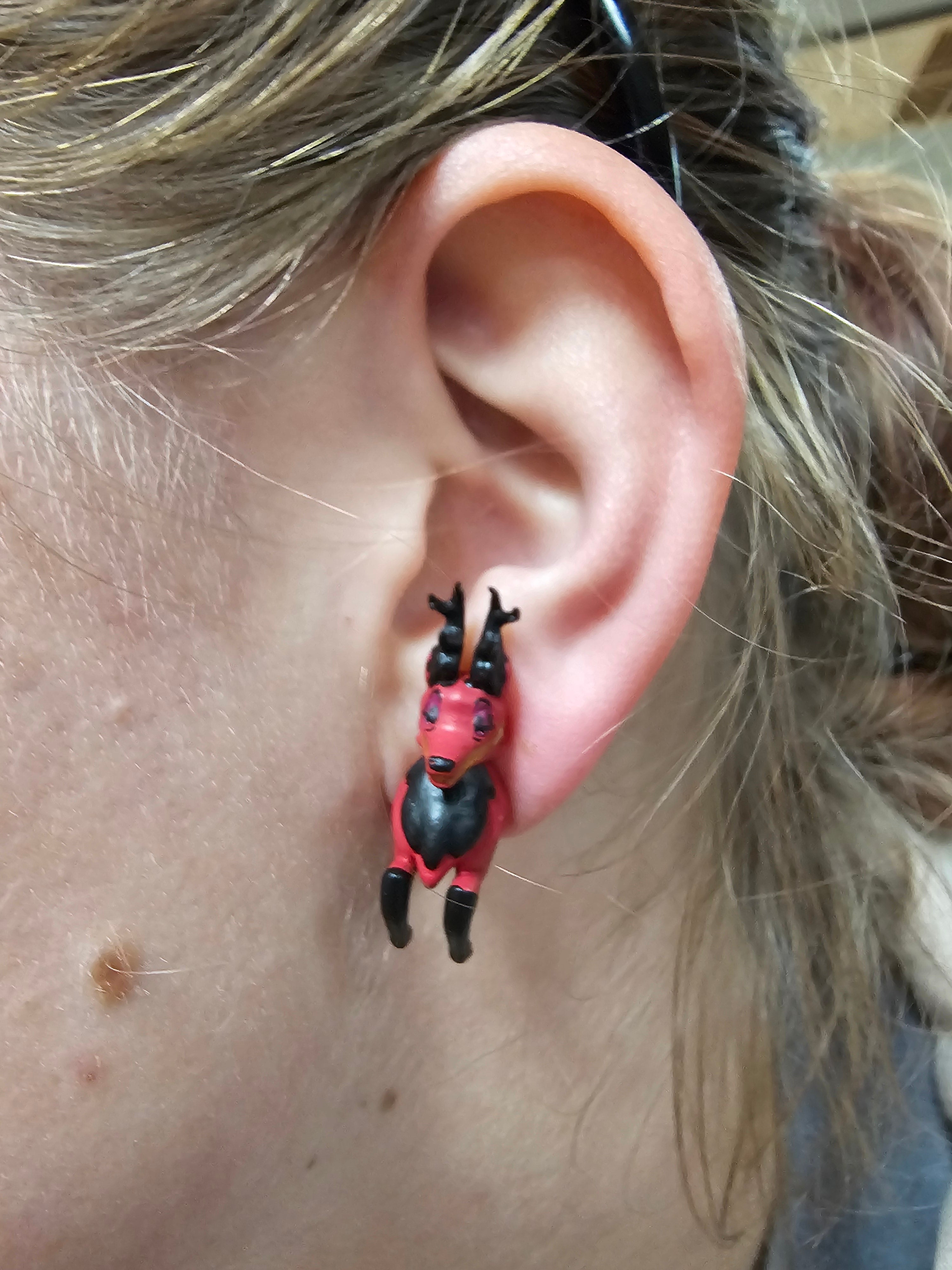Alastor deer with BALLS, clip on earrings.