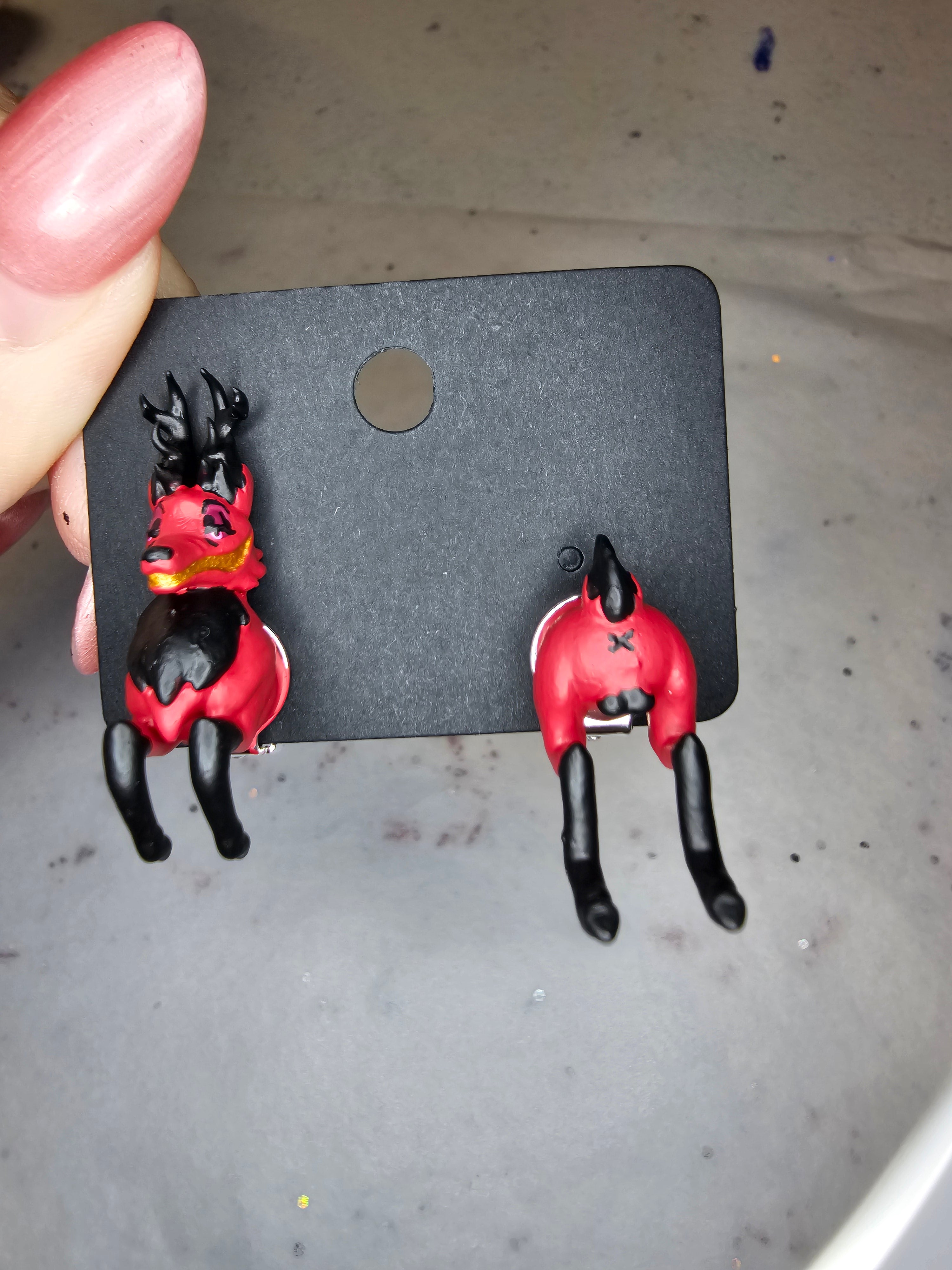 Alastor deer with BALLS, clip on earrings.